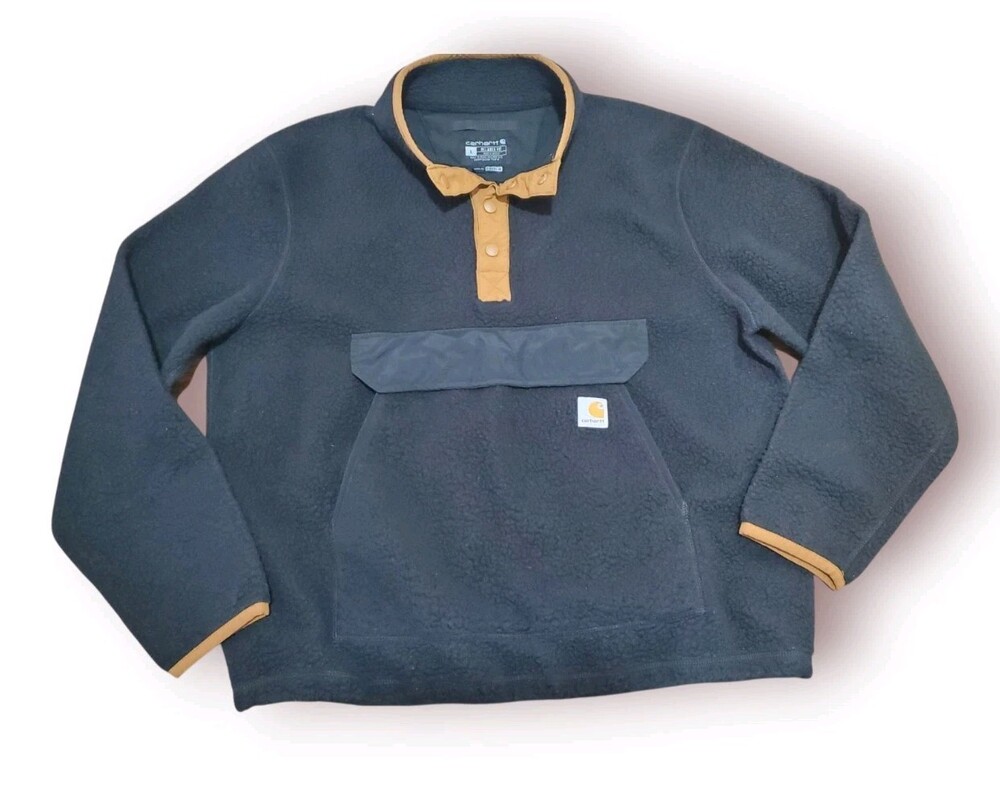 Carhartt Sherpa Fleece Pullover Sz Large Black Snap Front Relaxed Fit OJ4991-M